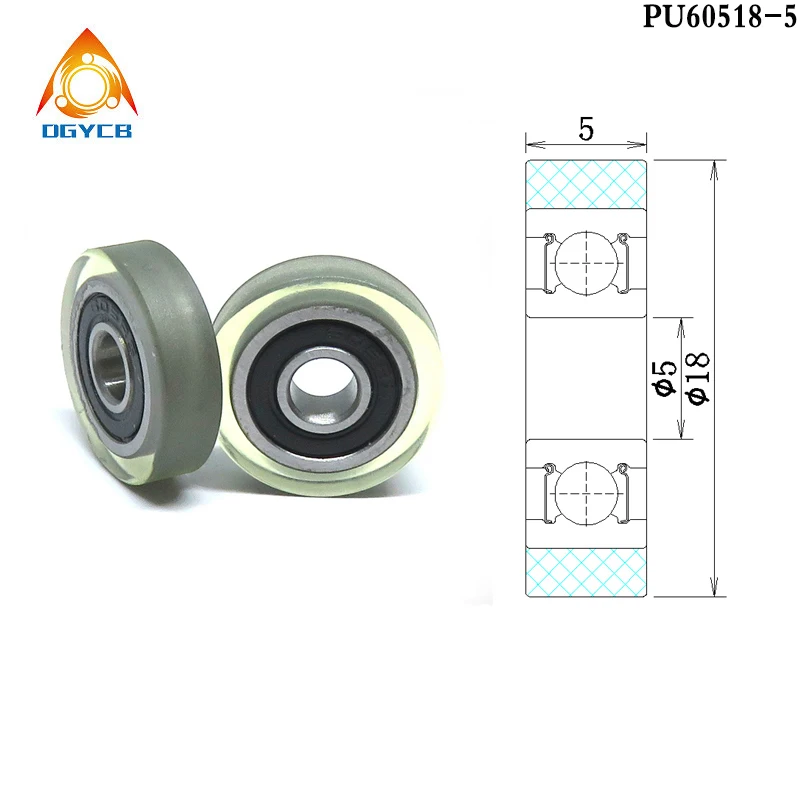 1pcs OD 18 mm PU Coated Rollers With 605 Bearing 5x18x5 mm PU60518-5 Polyurethane Forming Wheels 5*18*5 Rubber Covered Pulleys