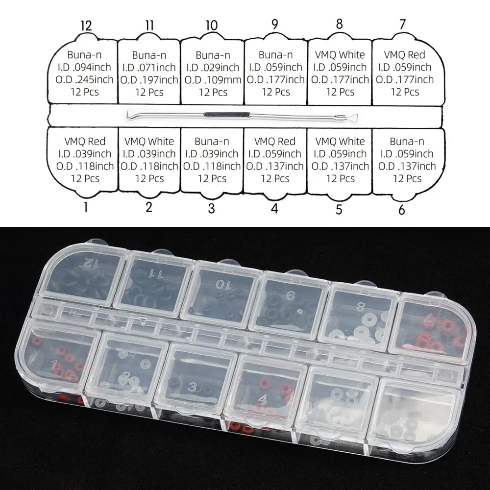 144pcs Rubber O Ring Assortment Kits 12 Sizes Made of Nitrile Rubber NBR Replacement for mini dental Implants