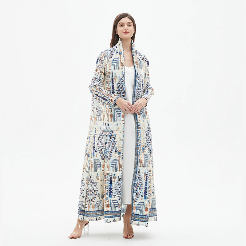 Pleats Pleated Abaya Long Printed Jacket Trench Windbreaker Evening Gown Gown 2024 Autumn New Loose Extended Coat Women Clothing