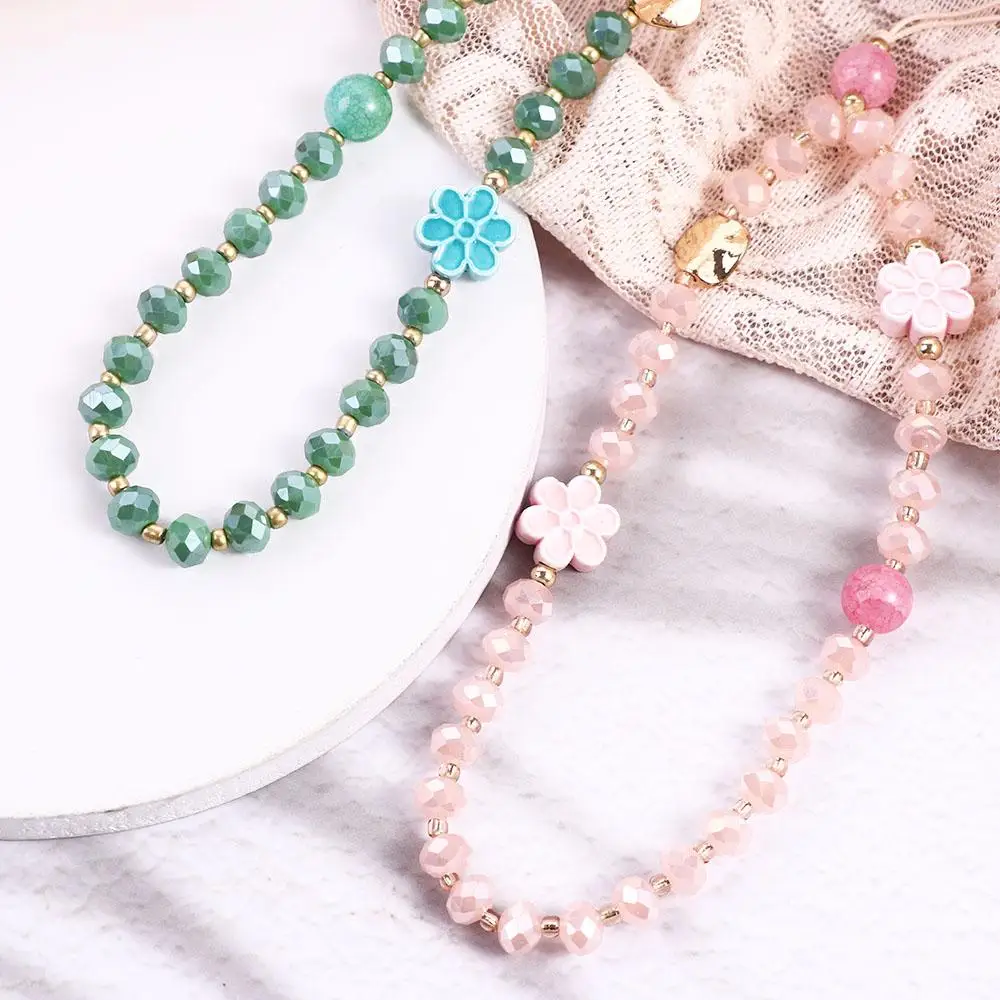 Chain Gravel Anti-Lost Rope Bead Flower Mobile Phone Chain Crystal Stone Beads Lanyard Mobile Phone Strap Cell Phone Lanyard