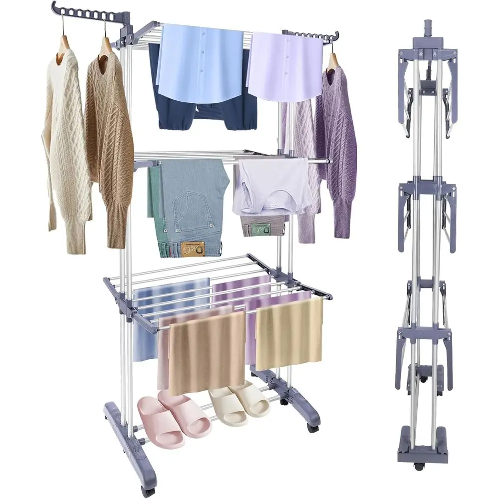 4-Tier Adjustable Stainless Steel Clothes Drying Rack, 70 High, for Clothing and Bed Linen, Gray