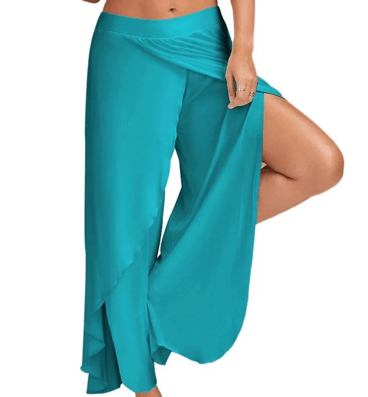 Frauen Plus Größe Breite Bein Hosen Lose Fitness Dance Yoga Split Hosen Weibliche Elastische Taille Lässige Workout Solide Sommer Kleidung – Detail 13