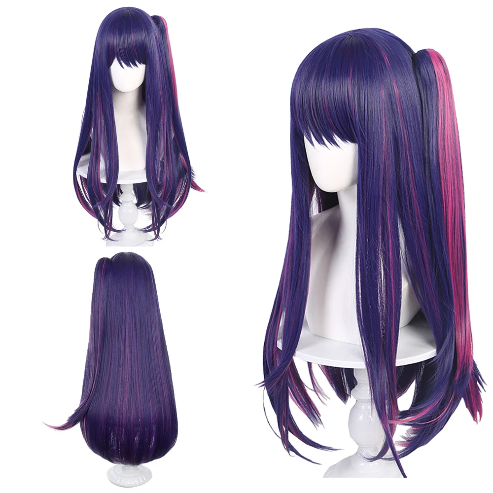 عالية الجودة أنيمي أوشي نوكو هوشينو آي تأثيري الشعر الاصطناعية 28 بوصة الأرجواني يسلط الضوء على هالوين كرنفال شعر مستعار يومي طبيعي