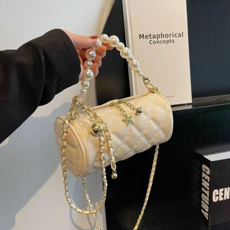 Underarm Small Bag Women's Summer Versatile New Trendy Niche Pearl Chain Crossbody High-end Cylinder Bag Exquisite and Simple