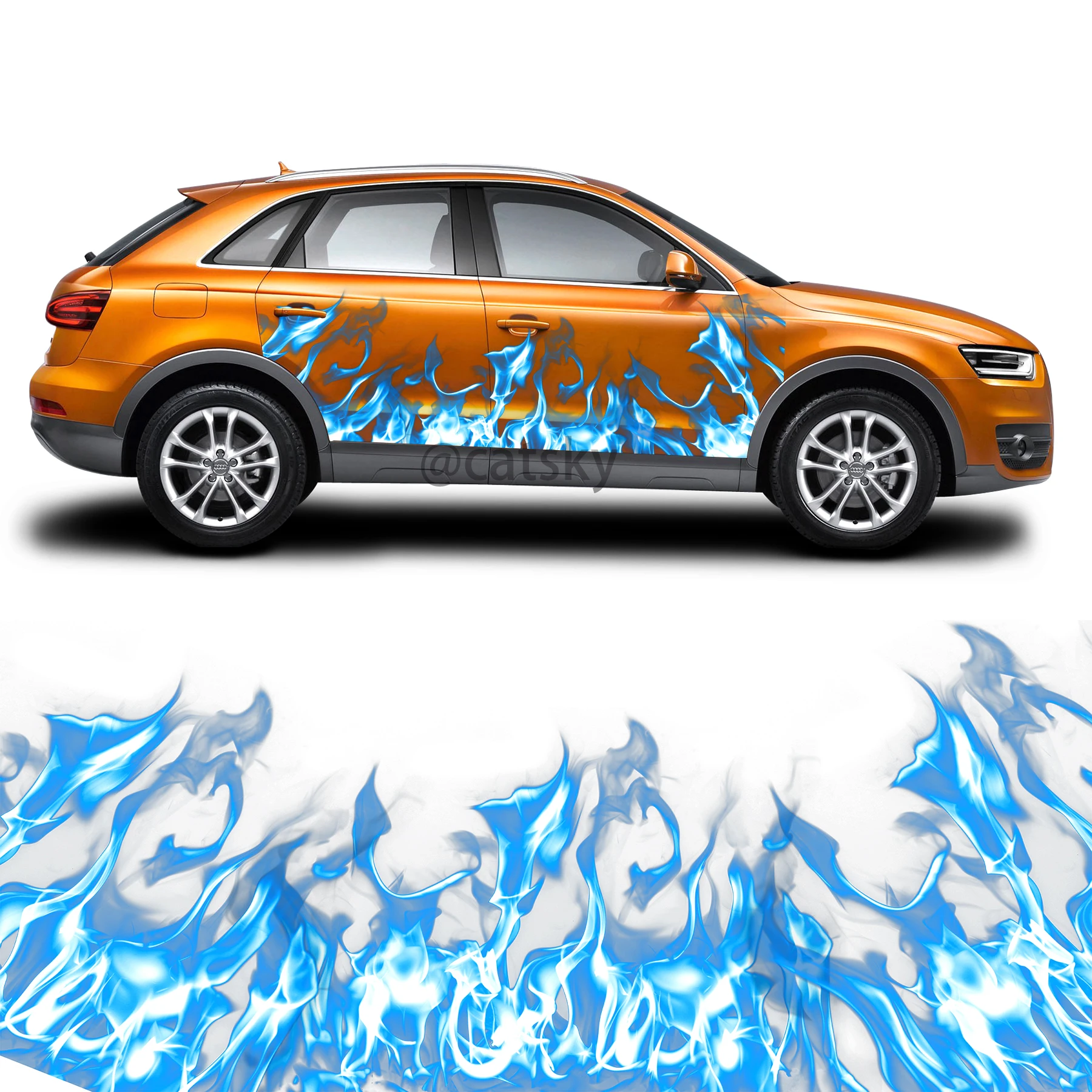 Blue Flame Car Decal Vinyl Sticker Full Color Graphic Car Sticker Full Color Graphic Custom Image Car Stickers Fit Any Car