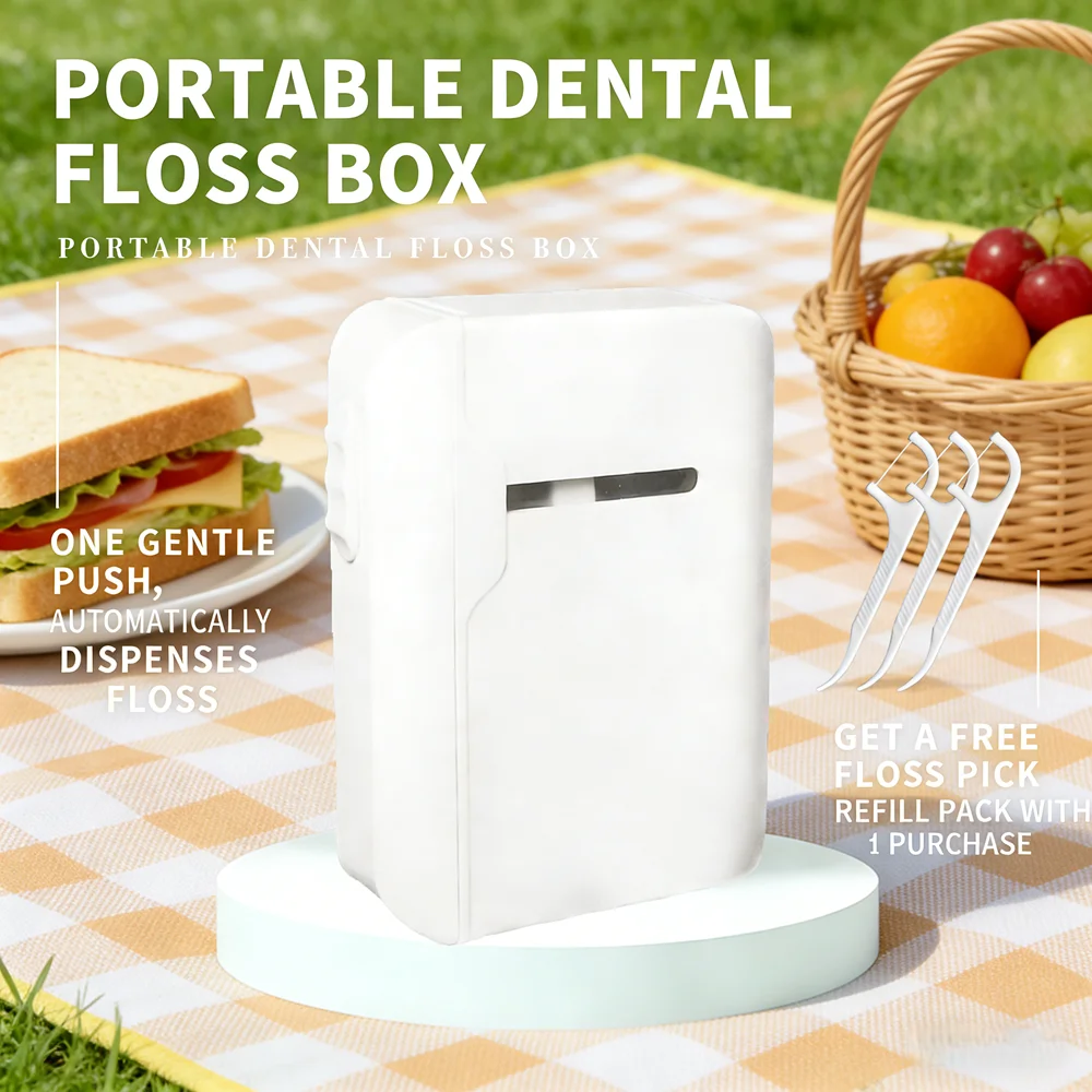 Compact Portable Dental Floss Box + 80 Floss Sticks, Must-have Oral Hygiene Essential for Home & Travel Oral Care
