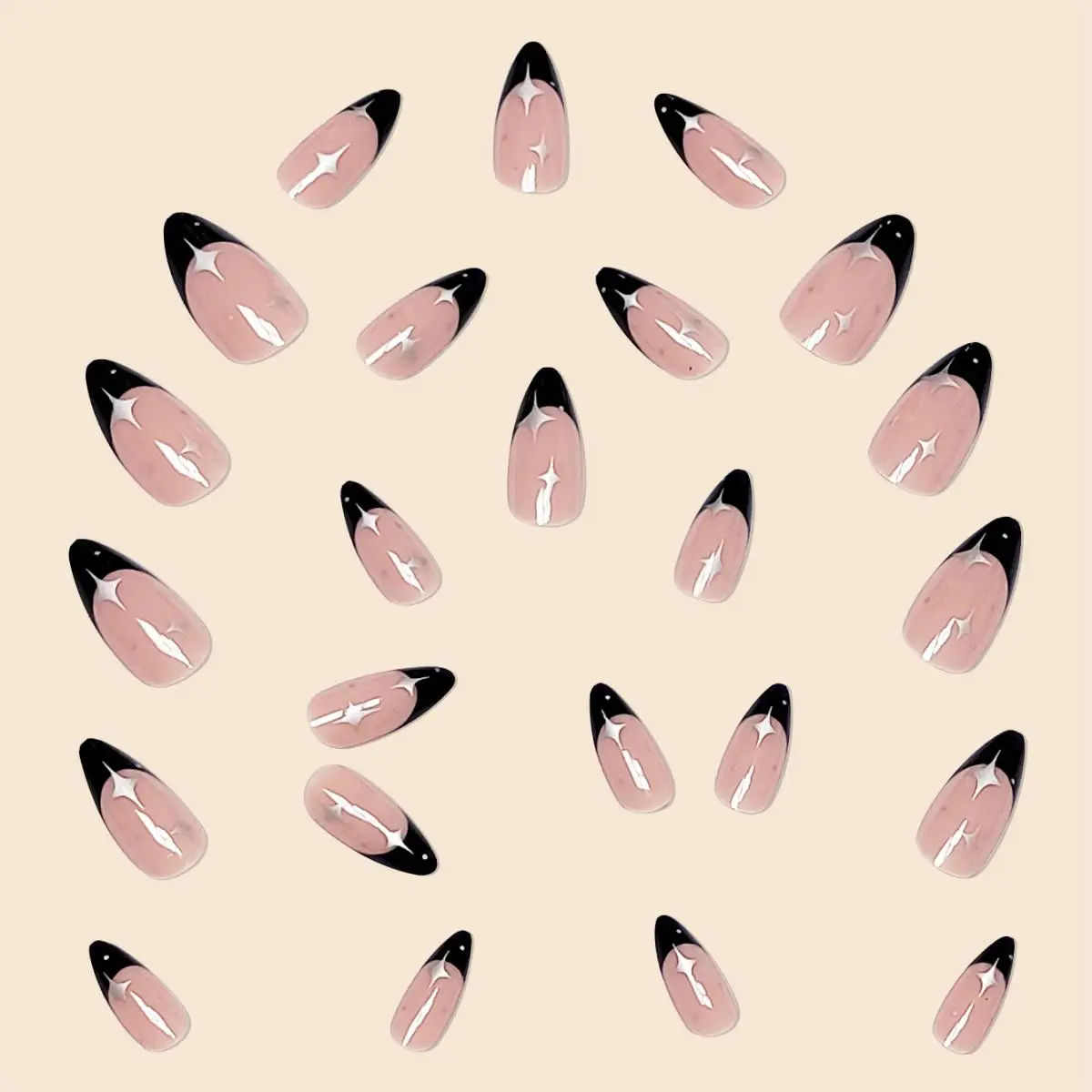 24Pcs/Set Women Girls Medium Drop Shape Black French Geometric Shape Printing Full Coverage Wearable Fake Nail Press on Nail Art