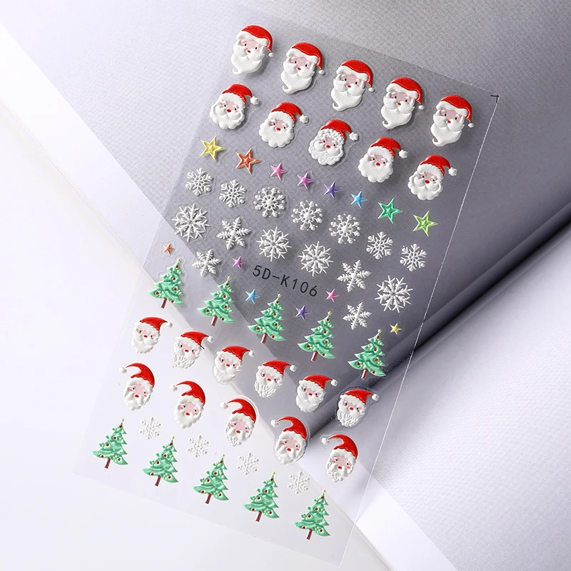 Christmas 5D Embossed Nail Art Stickers Snow man Snowflakes Cartoon Santa Claus Elk Penguins Xmas Transfer Decals DIY Manicure