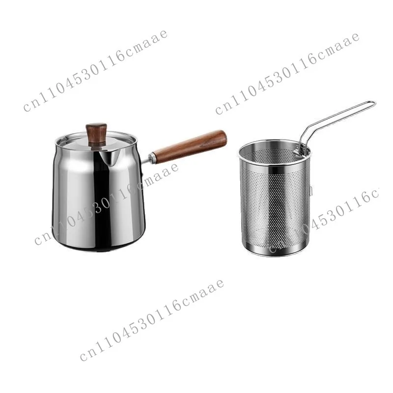 Utensilios de cocina de acero inoxidable 304, olla para freír Tempura con diseño de ahorro de aceite más alto y más profundo con red de filtro