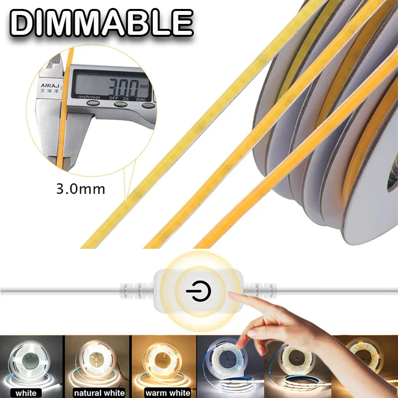 

5V USB Cabinet Lighting Lamp Room COB Lights LED Strip Touch Dimmer Flexible Diode Tape For DIY TV Mirror Backlight Wall Decor