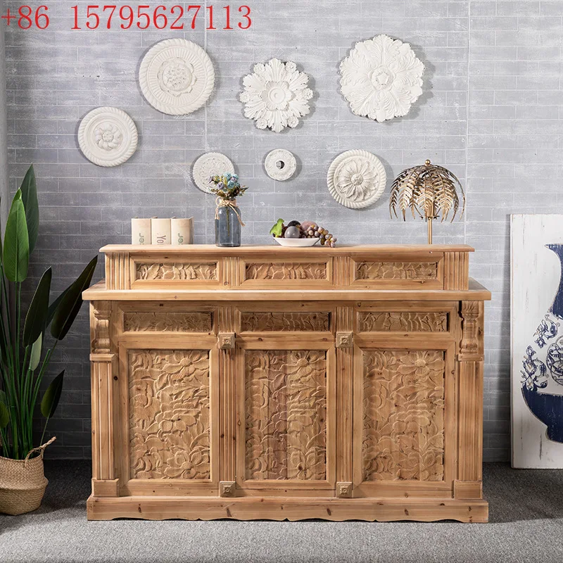 

New Chinese retro solid wood bar counter shopping mall checkout page engraved counter flower shop clothing