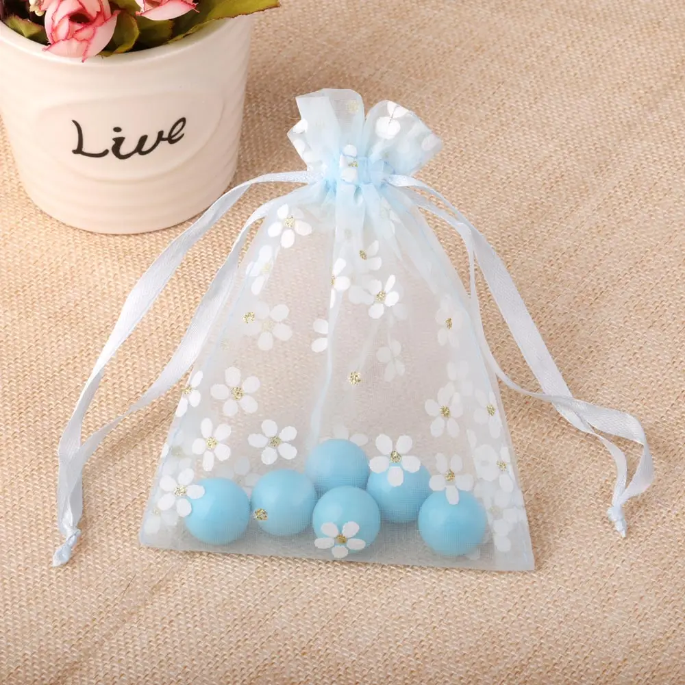 10pcs/Lot New Flower Organza Gift Bags 10x14cm 13x18cm 16x23cm Wedding Jewelry Gift Bag Candy Packaging Drawstring Pouches