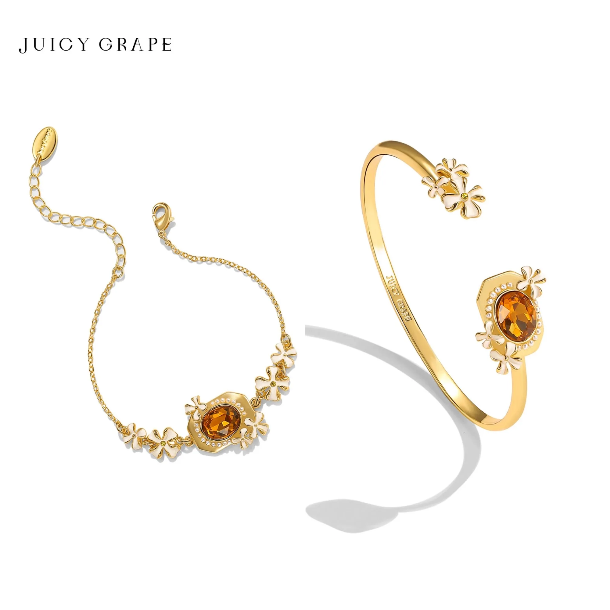 

Women's Vintage Osmanthus Gold Enamel Cuff Bangles Fashion Cubic Gemstone Bracelets for Party Everyday Jewelry Gift