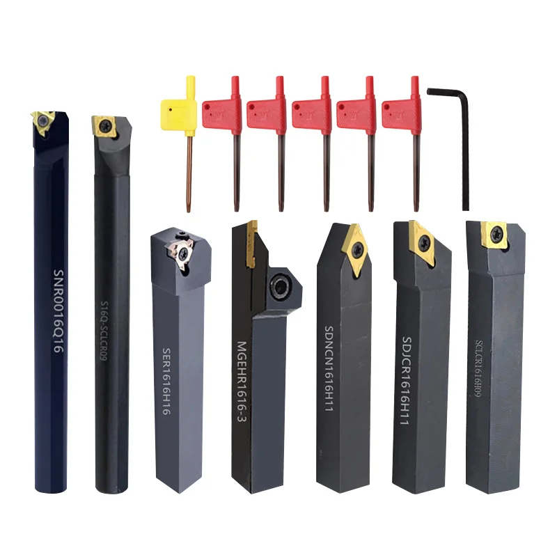 8Sets of 10MM CNC Lathe Turning Tool Holder Boring Bar with Applicable Inserts and Wrenches Set for Turning Threading