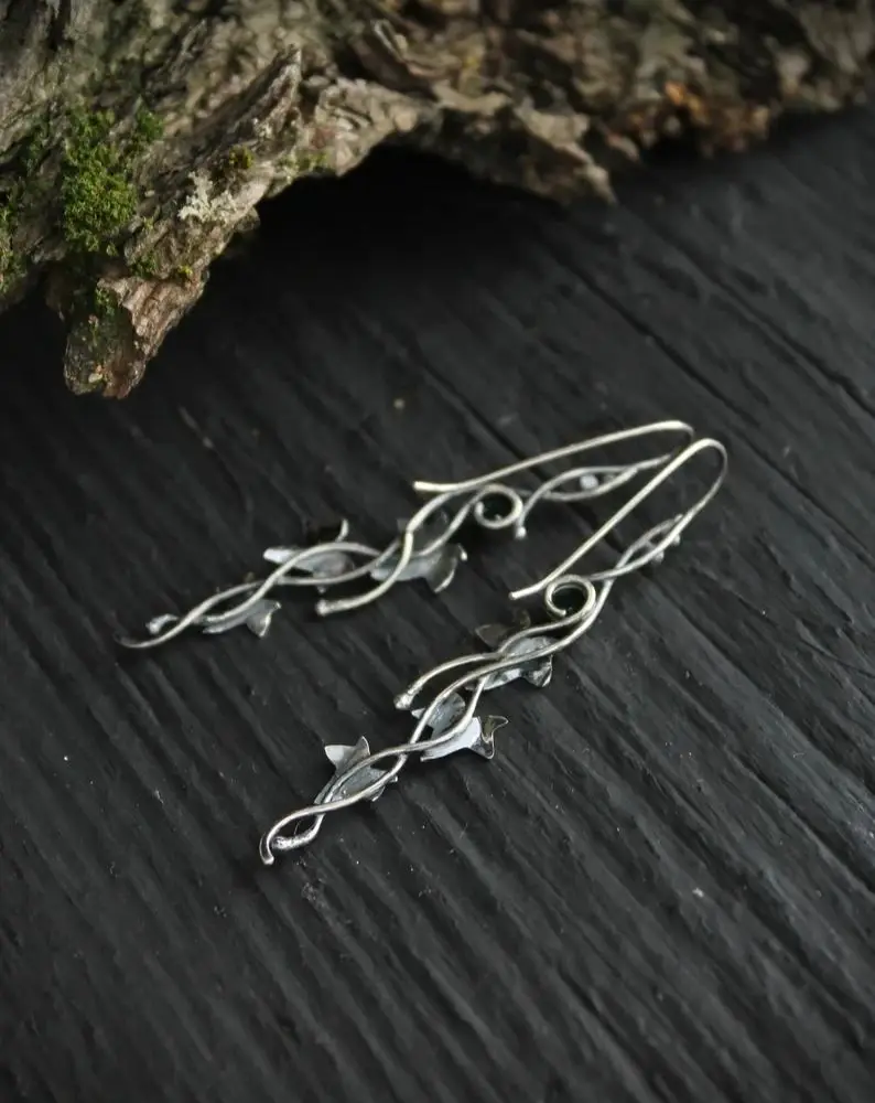 Vintage Ivy Elven Leaf Earrings For Women Silver Color Metal Crystal Earrings Female Fashion Custom Jewelry