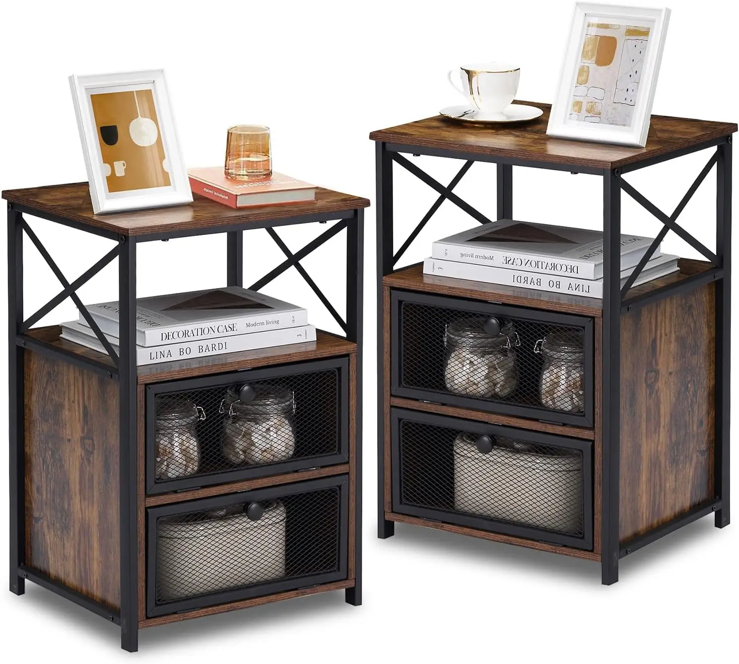 

Современный комплект из 2 прикроватных тумбочек с откидным ящиком, простая сборка, для спальни, гостиной, офиса, светло-коричневый цвет