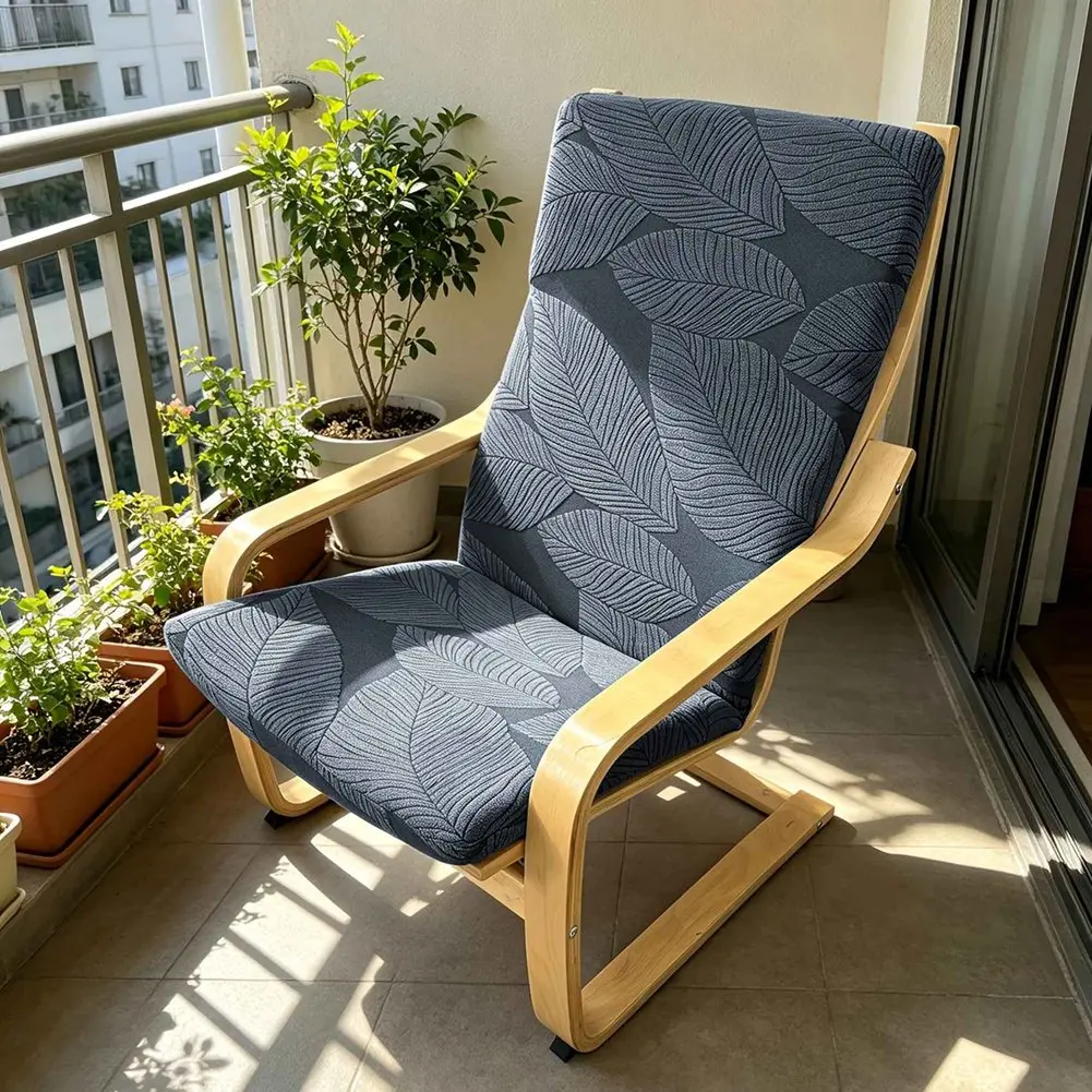 Jacquard Chair Cover Lounge Poang Chair Pad Slipcover Anti-Slip House Furniture Protector Decor for Living Room Blue