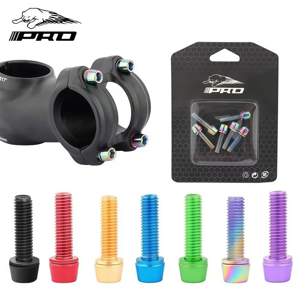 IIIPRO Stainless Steel MTB Stem Bolts M5×18mm - 6-Piece Set (Red / Blue / Rainbow / Purple / Green / Gold)