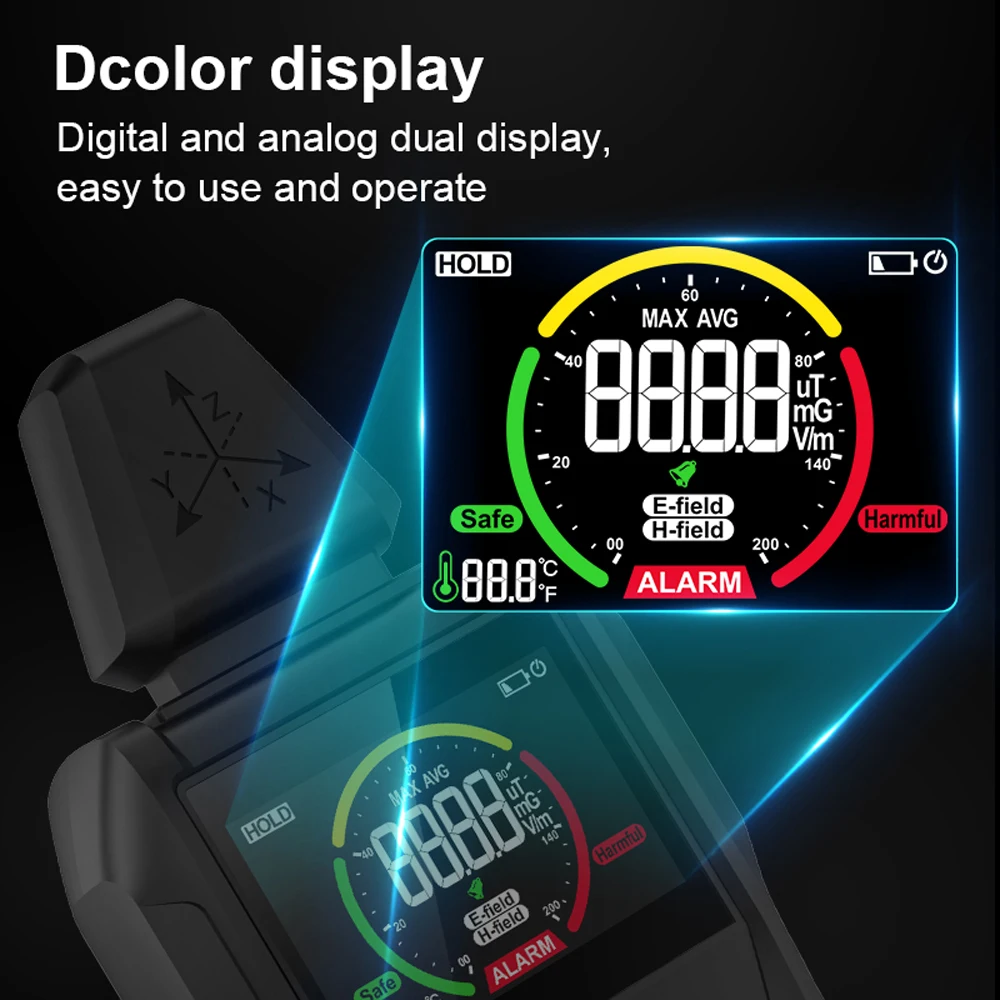 Portable Electromagnetic Radiation Detector Temperature / Electric Field / Magnetic Field Radiation Detector Digital EMF Meter