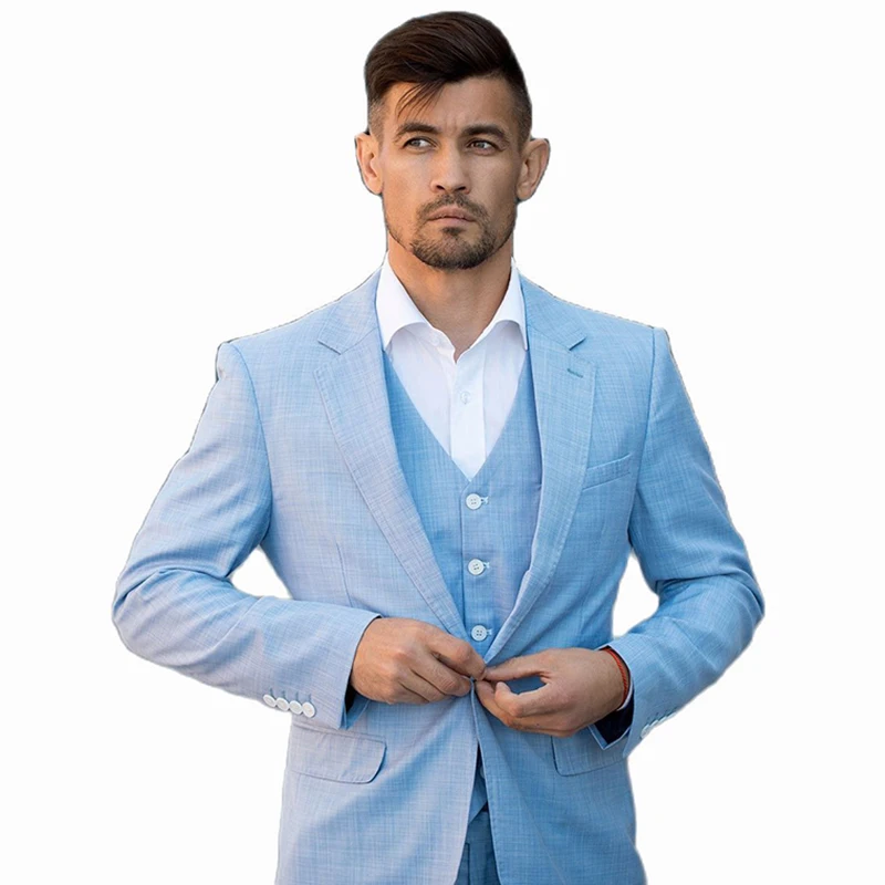 

Costume Homme Sky Blue Suits for Men Slim Fit Blazer Formal Business Wedding Dress Groosmen Suit Terno Masculino Tuxedo 3 PCS