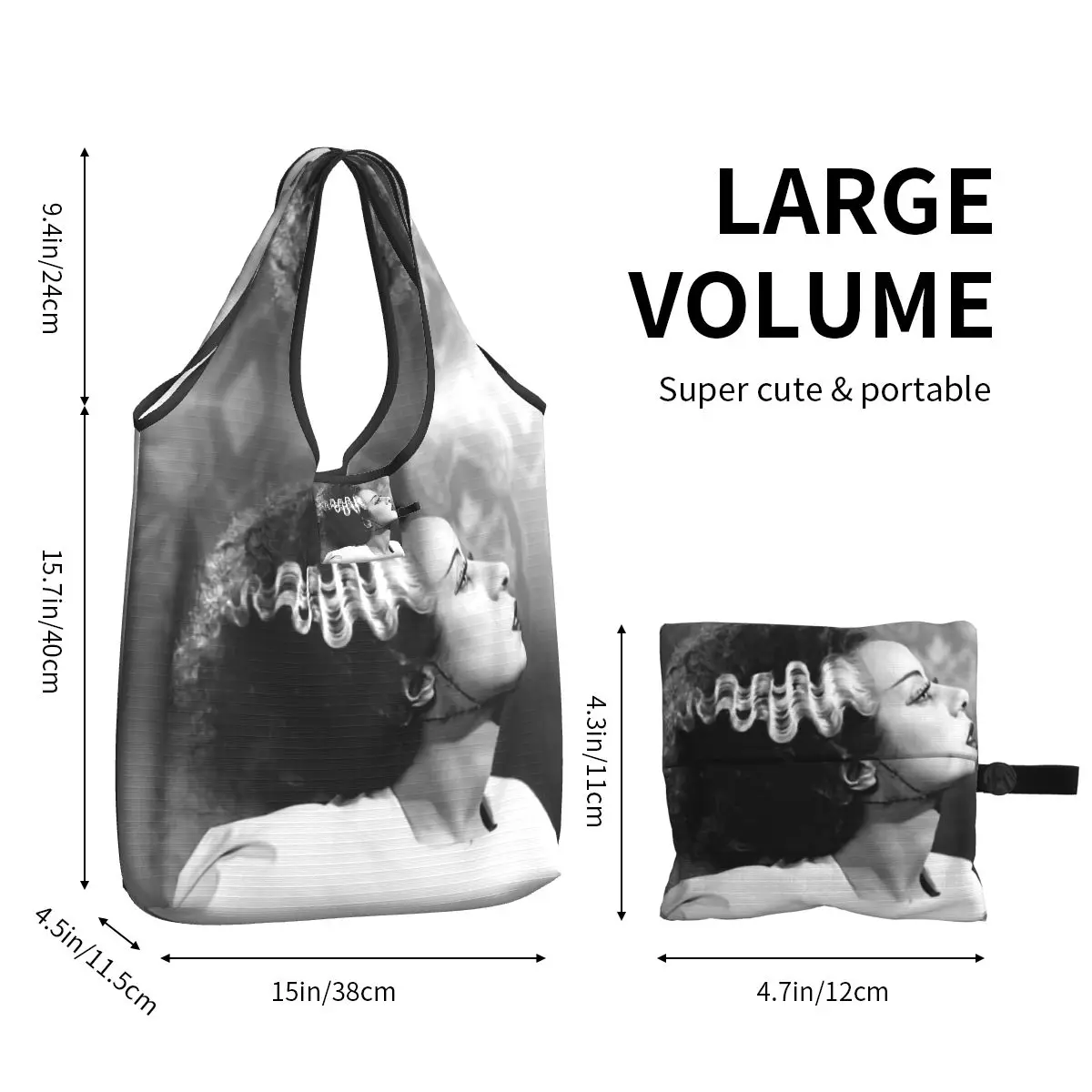 Custom Bride Of Frankenstein Shopping Bag Women Portable Big Capacity Groceries Science Fiction Horror Film Shopper Tote Bags