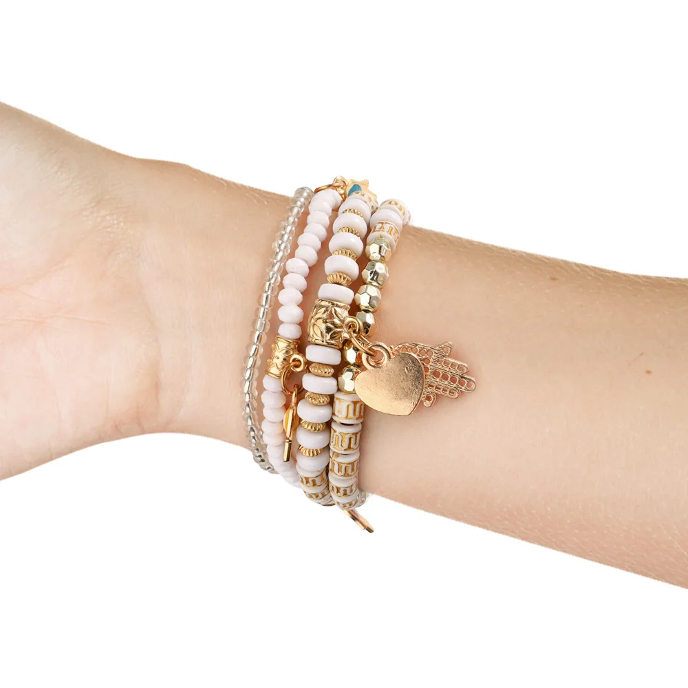 Beaded Boho Bracelet for Samsung Galaxy Fit 3 Band Women Fashion Cute Handmade Acrylic Beads Stretchy Strap for Galaxy Fit 3