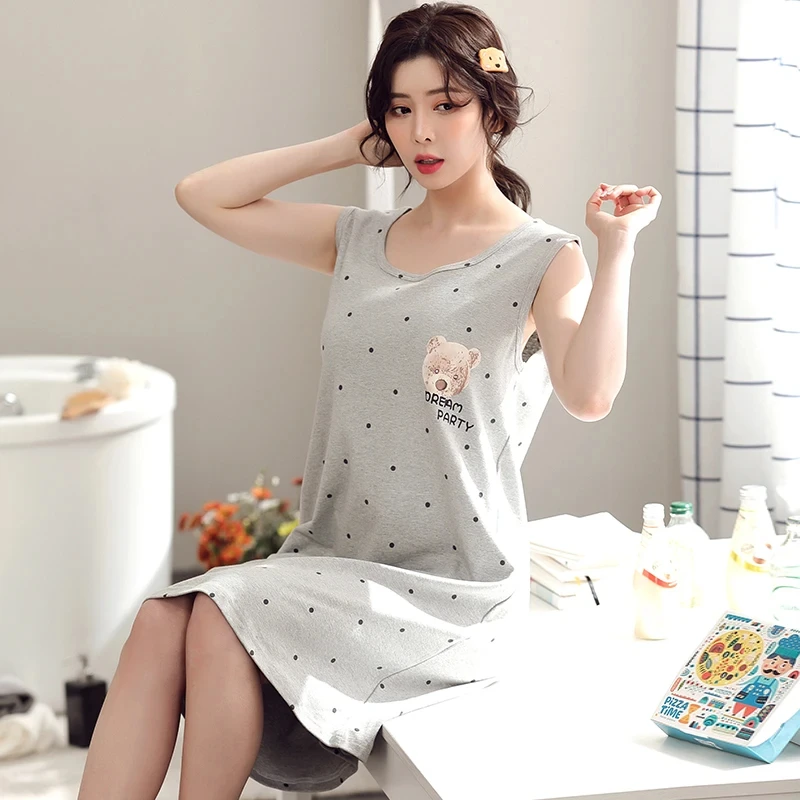 

Summer Women's Pajamas Sleeveless Dresses M-3XL Home Soft Sleepwear Vest Dresses Girls Date Dresses Street Travel Dresses