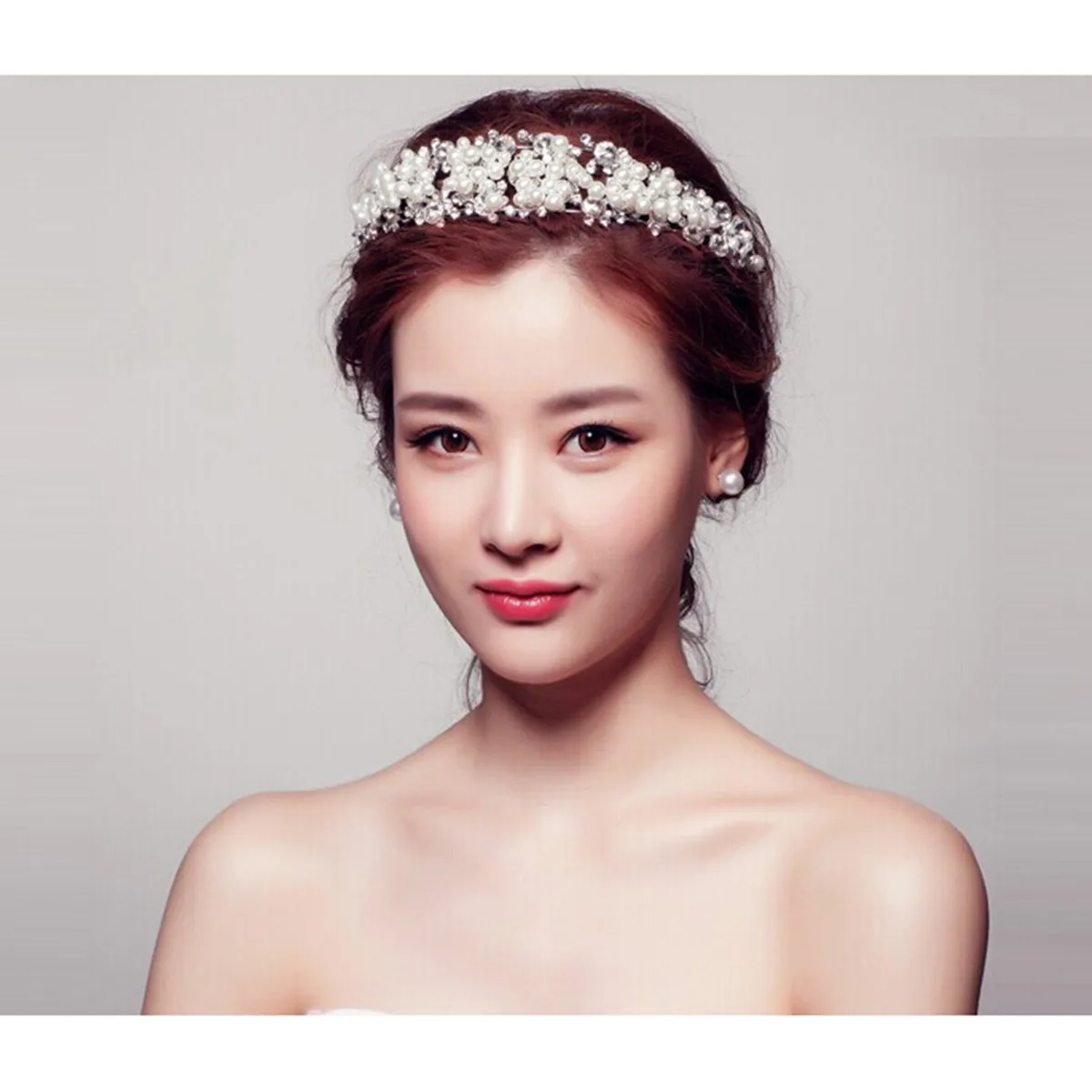 Women's Adjustable Pearl Crystal Rhinestone Crown Headband Tiara Wedding Bridal Prom Party Hair Accessory Women Hair Band