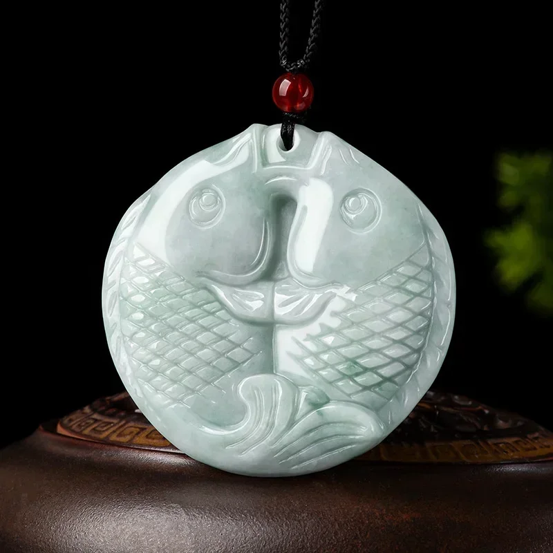 

Natural Green Chinese Jade Fish Pendant Pisces Necklace Charm Jadeite Jewelry Carved Amulet Fashion Accessories Gifts