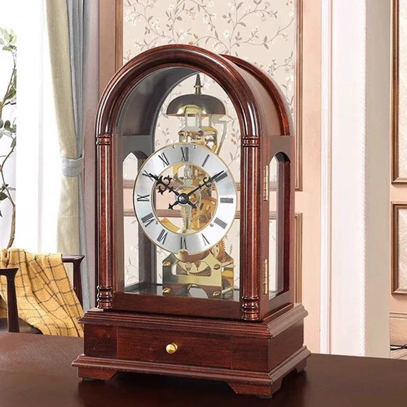 Vintage Mechanical Desk Wood Luxury Desk Modern Decoration Living Room Table Clocks Interior Design Table Clocks Accessories