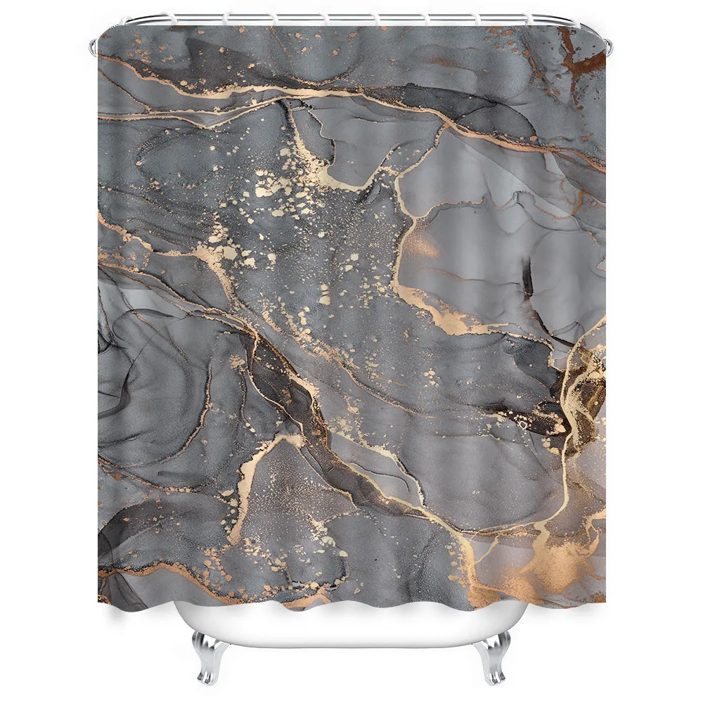 1pc Gray Marbling Shower Curtain Bathroom Partition Decorative Curtain Machine Washable Lake Print Window Privacy Curtain