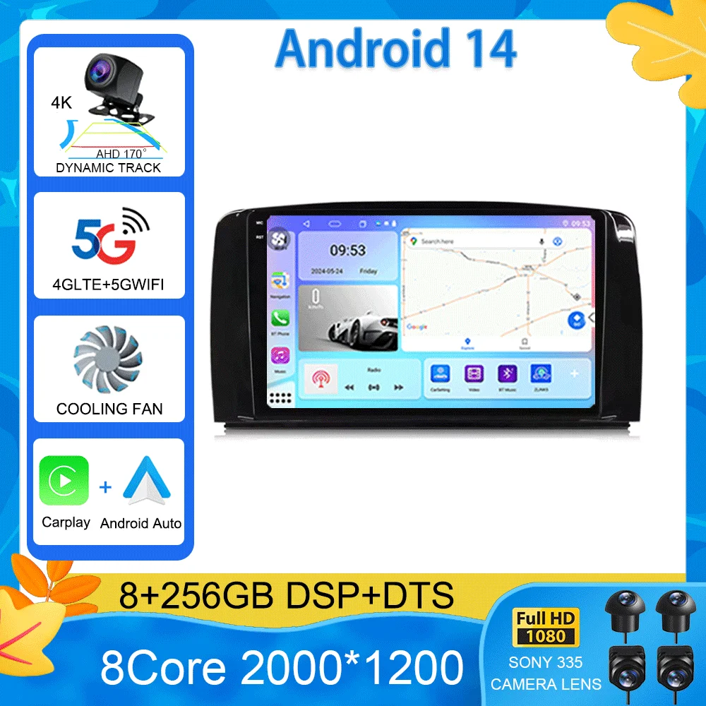 

Android14 для Mercedes Benz R-класса W251 R300 Автомобильный радиоприемник Мультимедийный видеоплеер GPS-навигация Carplay Стерео 5G WIFI 360 Камера