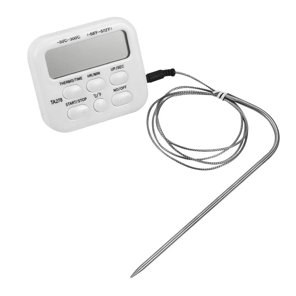 Ta278 Digital Stainless Probe Food Thermometer for Oven Microwave Smoker Frying Roasting Grilling Baking Meat Cooking with Count