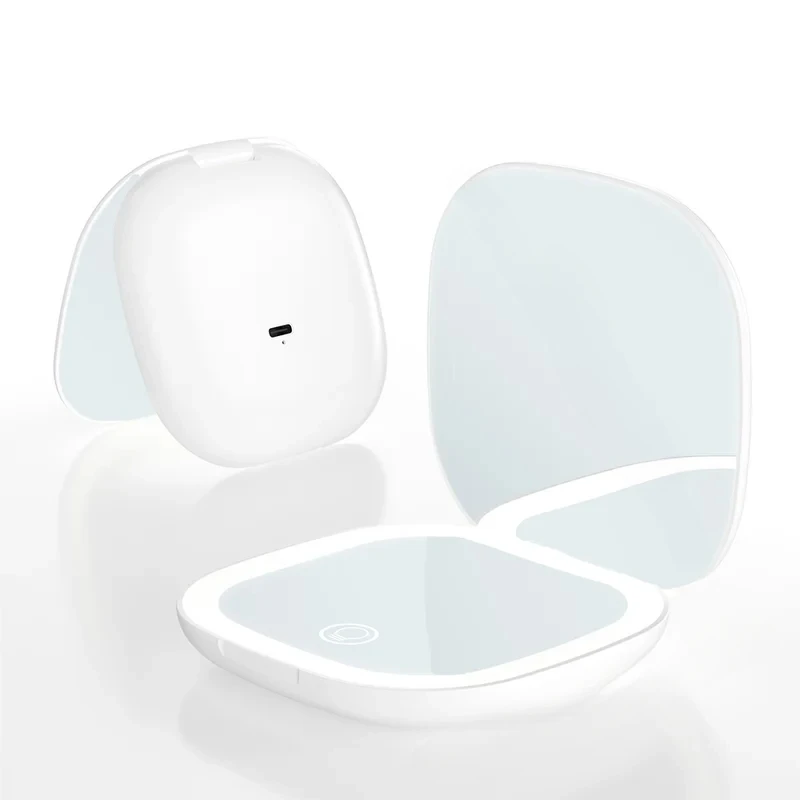2026 NEW Mini Compact Foldable Pocket Hand Led Makeup Mirror With Led Light 10x Magnification Rechargeable And Small