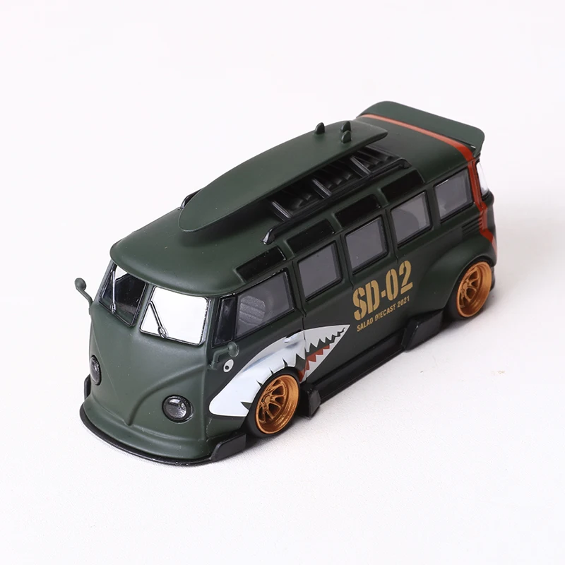 Flame 1:64 Kombi LBWK T1 BUS Shark Mouth Painting Diecast Alloy Model Car