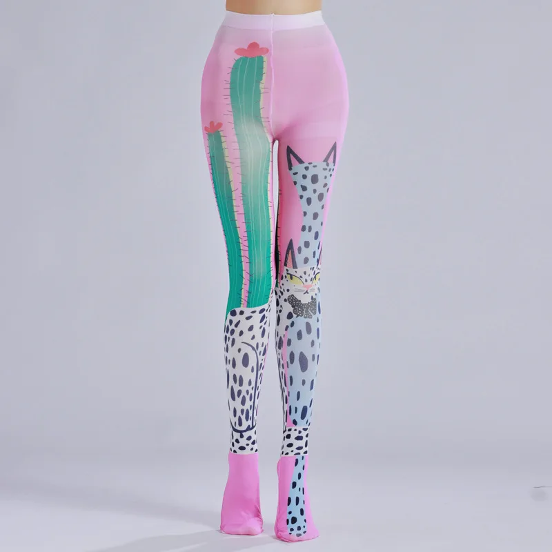 Pantimedias personalizadas con estampado de animales para mujer, pantimedias de dibujos animados de leopardo, mariposa, gato, flamenco, medias de terciopelo Lolita para mujer