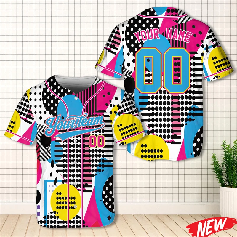 Custom Team Name Abstract Pattern Baseball Jersey Men Retro 3d Printed 80s 90s Short Sleeve Personalized Number Shirt For Adults