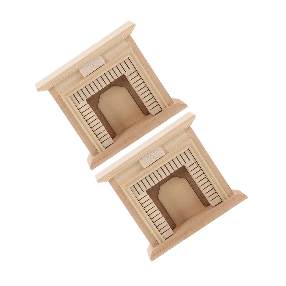 

2 Pcs Wooden Fireplace Model Dollhouse Miniature Unfinished Craft Kit Desktop Mini Fake Fireplace Spacesaving Smooth Finish