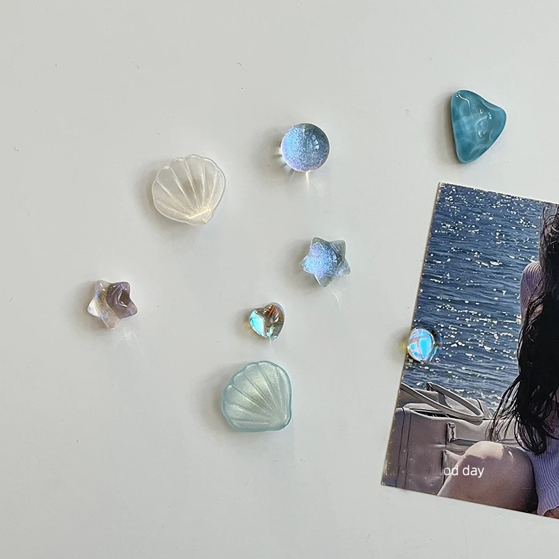 Shiny Pearl Shell Fridge Magnet,Creative Glitter Star Home Mini Decor,Photo Fixed,Postcard Display Ocean Style Decoration,8PCS