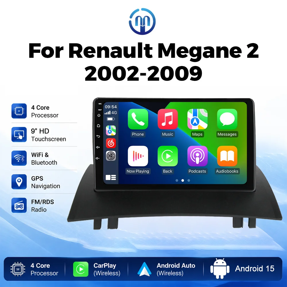 Android 15 9inch Car Radio For Renault Megane 2 2002-2009 Carplay GPS Navigation BT Multimedia Player 2 Din Car Stereo Head Unit