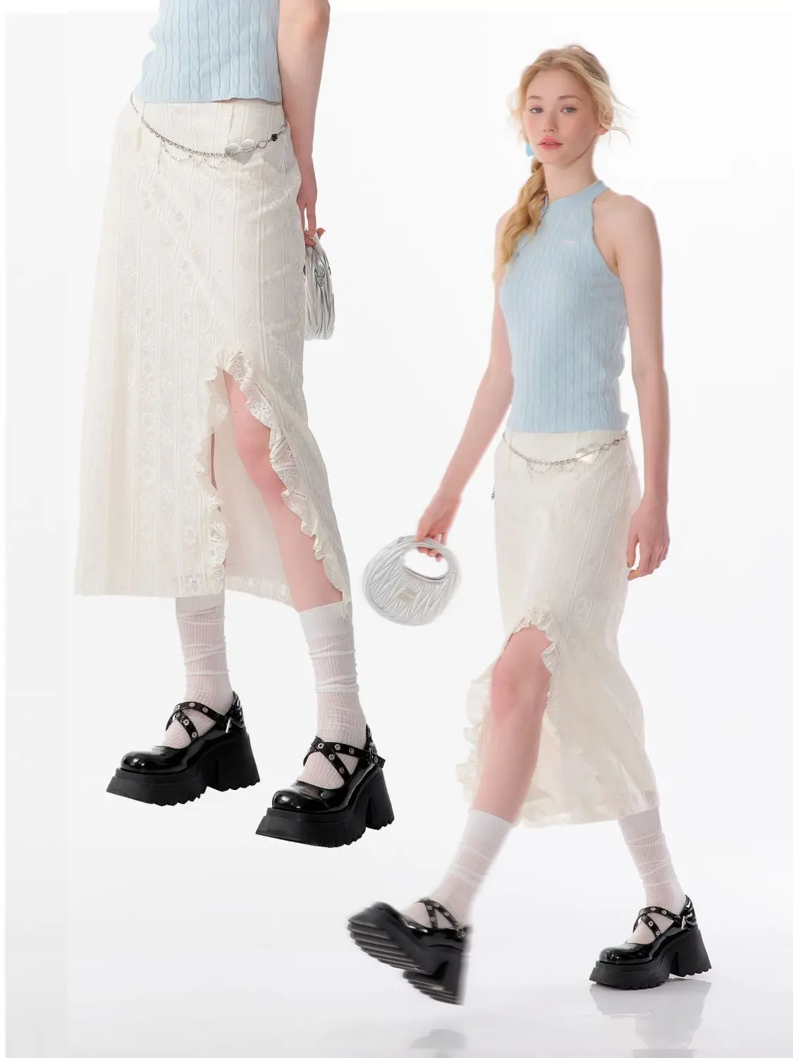 Fashion Design Ruffle Lace Split Skirt Women's Spring and Summer New French Irregular Versatile Dress