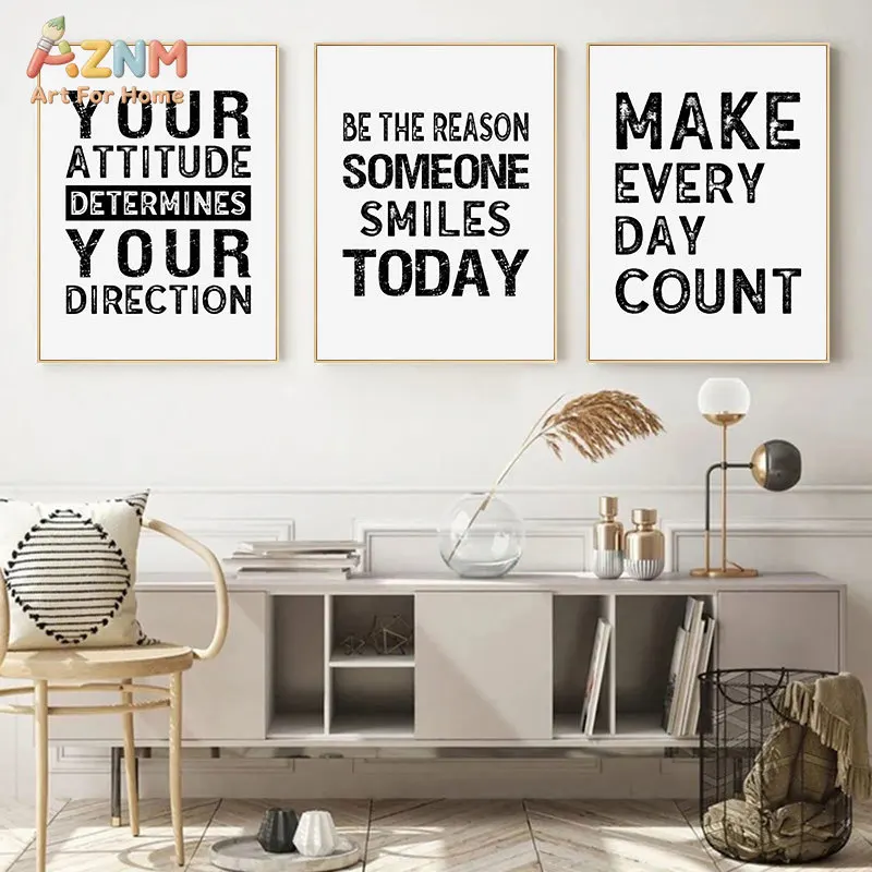 AZNM Vintage Black Motivational Quote Canvas Print Inspirational Positive Text Words Unframed Canvas Wall Art Office Study Bedro