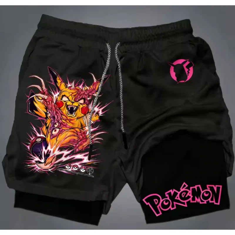 Poké mon Elf Series Pikachu X Venom Style Double Shorts 2026 Summer Fashion Men's Breathable Loose Sweaters