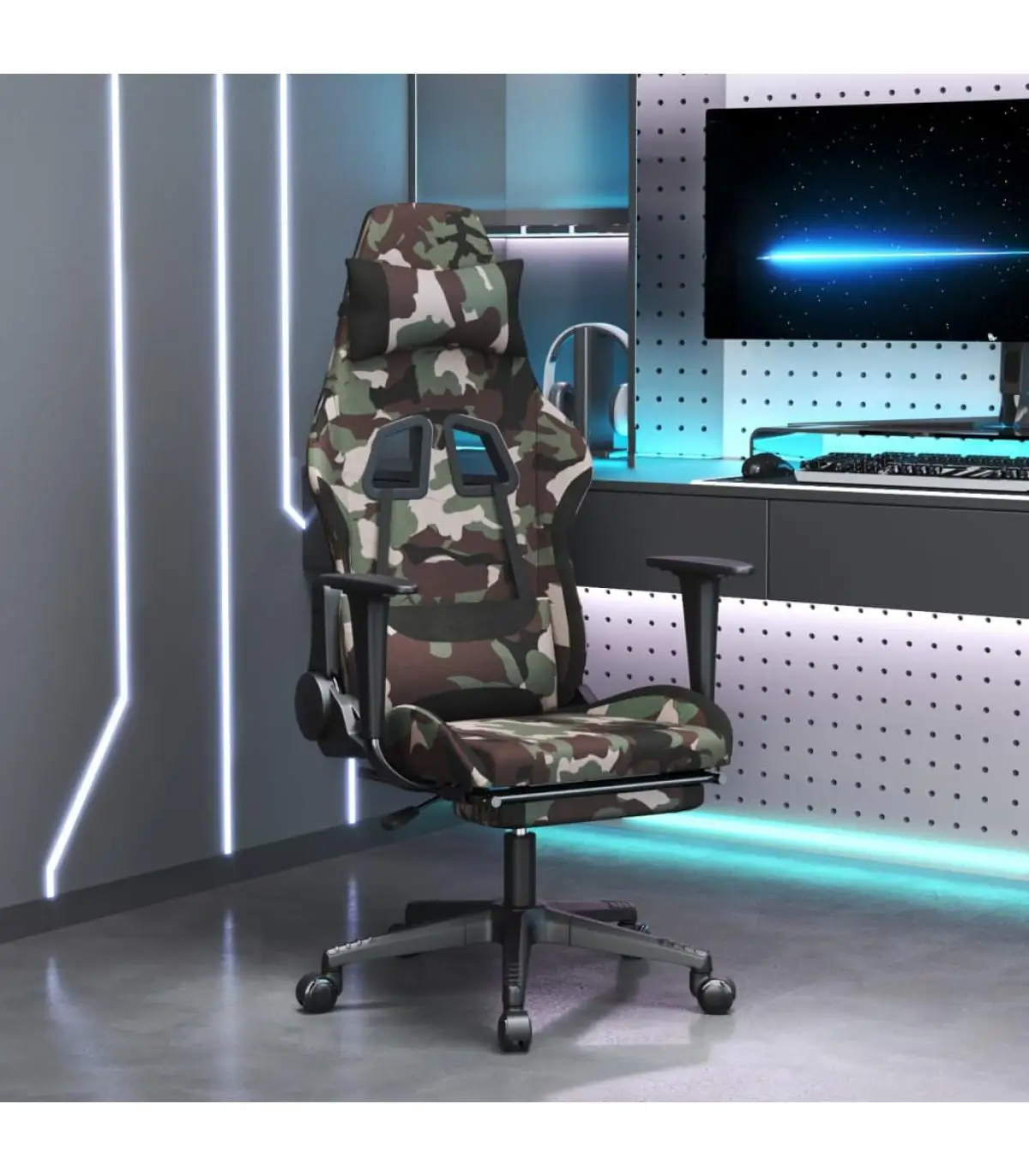 Video game armchairs black and camouflage fabric footrest gaming chair