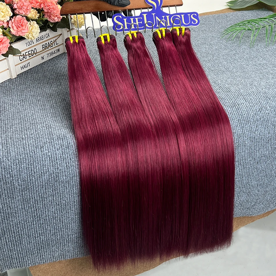 Double Drawn Straight #99j Burgundy Color Human Hair Bundles 100% Vietnamese Virgin Human Hair 1 2 3 4 pcs Weave Extensions
