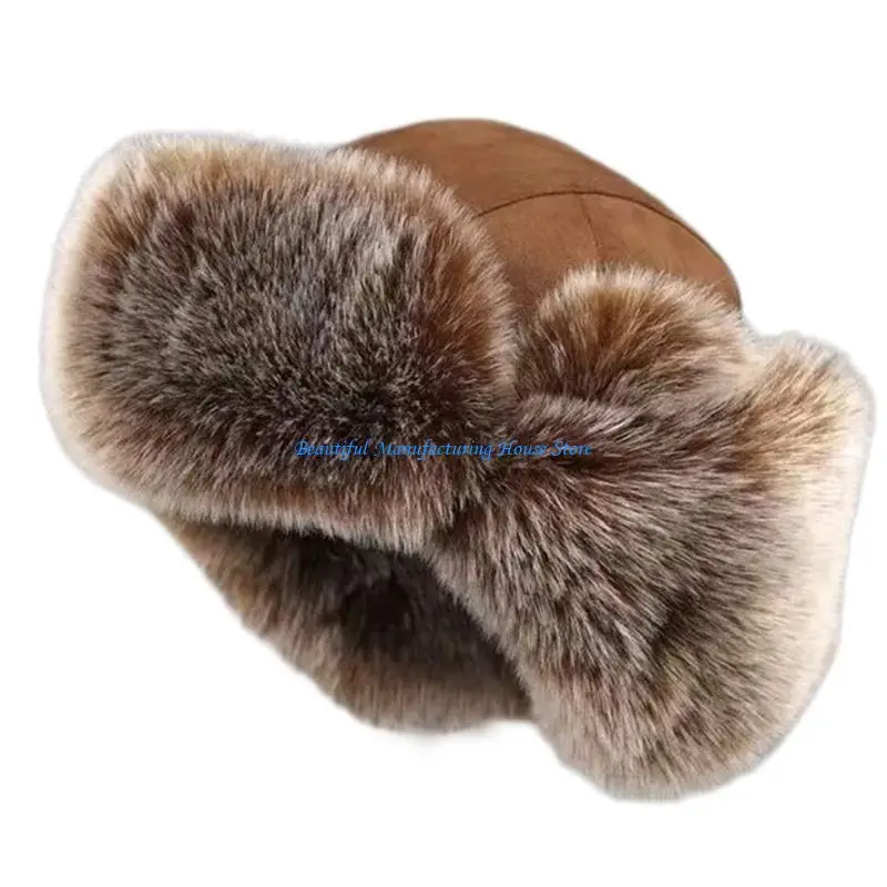 E56A Unisex Furry Lined Trapper Hat Winter Earflap Hat for Men Women Skating Skiing 2