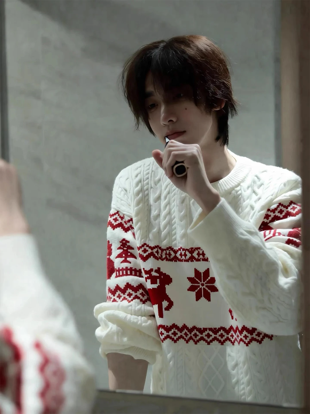 

Мужской вязаный свитер Cisas Cleanfit: теплый базовый слой с цветочным узором, круглым вырезом, длинными рукавами и молнией для зимы