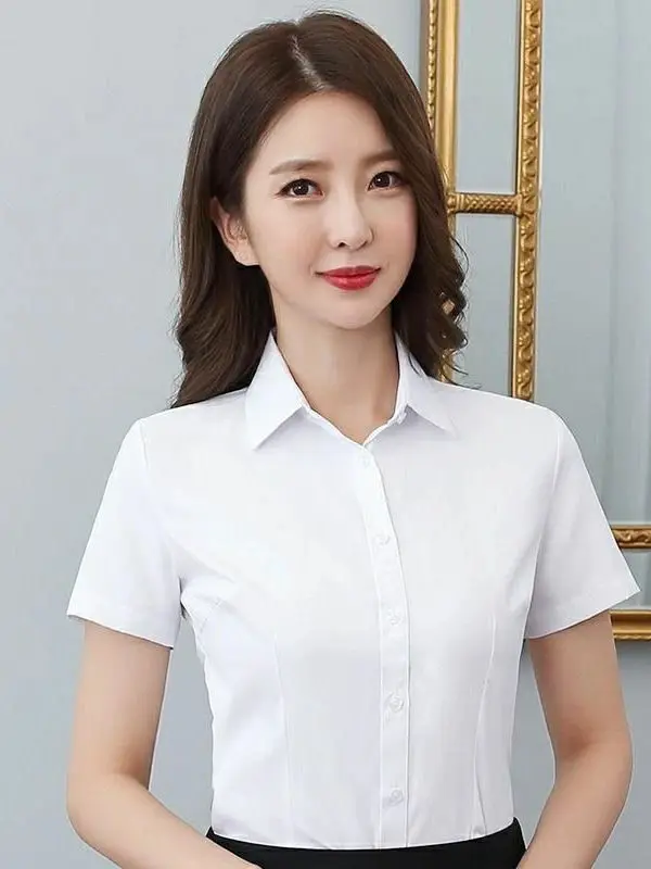 

Новая женская официальная спецодежда ort Sve White irt Profional, летняя одежда из полиэстера и волокна, V-Ne на пуговицах, стандартный крой