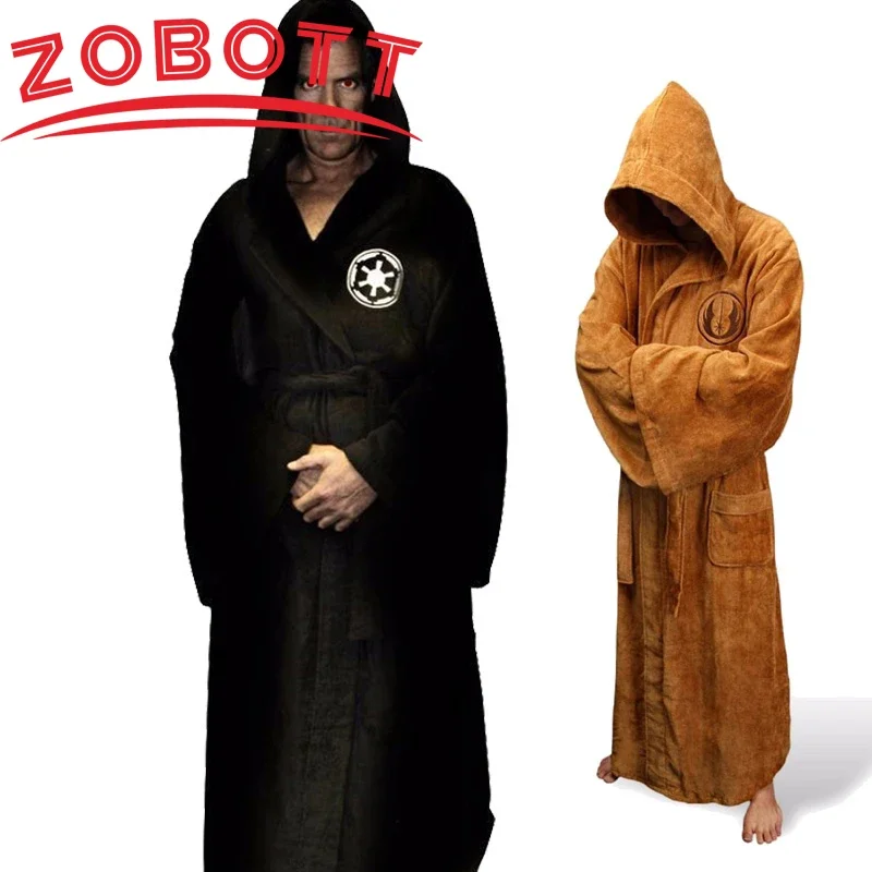 Jedi Empire Men's Bathrobe Winter Long Robe Mens Bath Robes Homewear Male Flannel Robe Male With Hooded Thick Star Dressing Gown