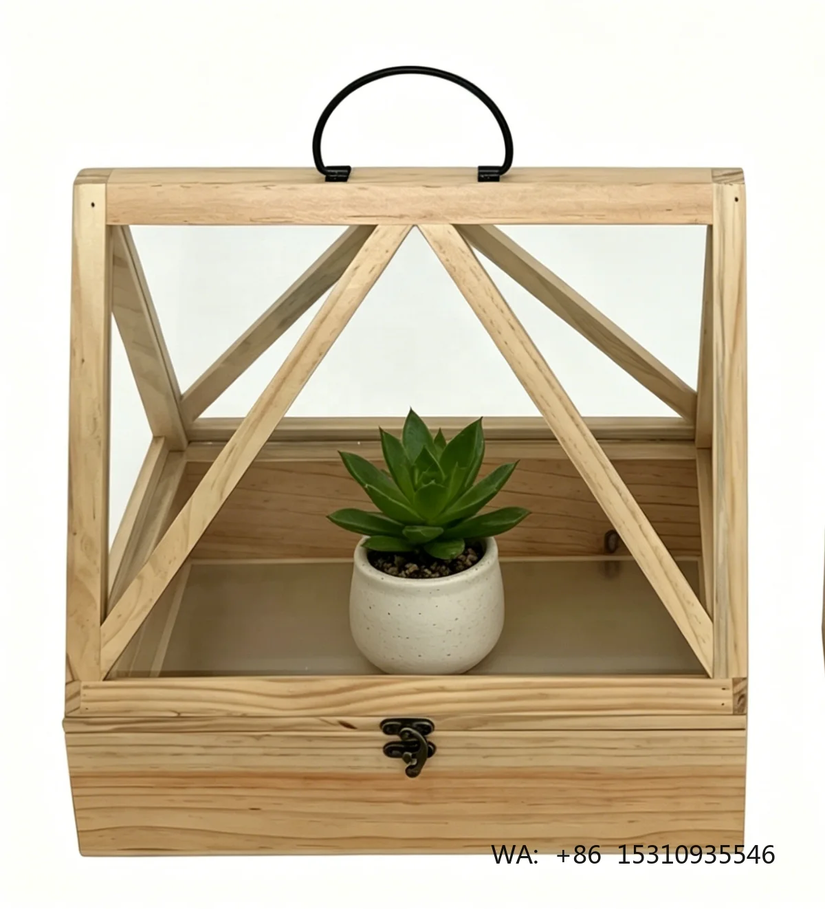 Wood Mini Plant House , Succulent Terrarium Display Box, Custom Size & Color for Indoor Small Potted Greenery Decor